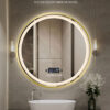 Smart LED Advanced Mirror (80x80cm) - Human Body Sensor, Bluetooth, Touch Control Buttons, 3 Colors Dimmable Lights, Defogging, Time, Date & Temperature Display