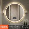 Smart LED Advanced Mirror (80x80cm) - Human Body Sensor, Bluetooth, Touch Control Buttons, 3 Colors Dimmable Lights, Defogging, Time, Date & Temperature Display - Image 6